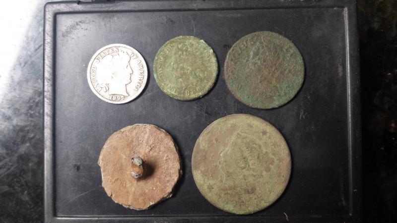 Name:  Weekend coin finds plus pewter button.jpg
Views: 492
Size:  47.5 KB