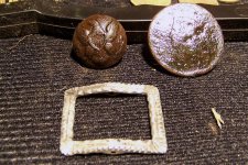 button, 1818lg cent and silver tinned shoe buckle 1.JPG