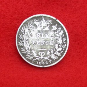 1866 Victoria 6 pence, reverse, England find