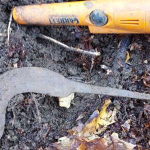 medieval sickle blade with unusual maker's mark, as dug, Germany find