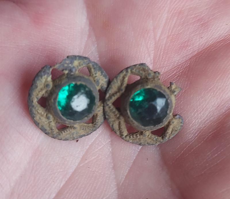 1700s cuff links, green glass, probably French