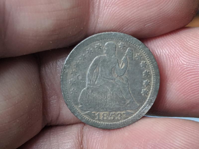 1853 Arrows Seated Dime