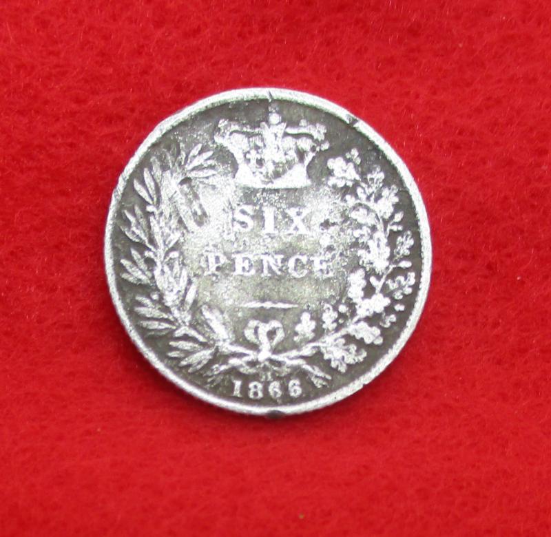 1866 Victoria 6 pence, reverse, England find