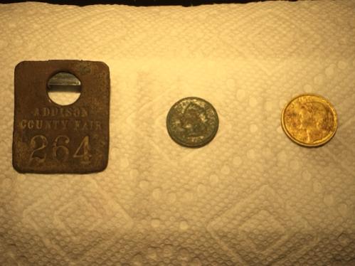 Addison County Fair tag (c. late 1800s - early 1900s), 1884 IH, 1951 10 centimes (Fr.)