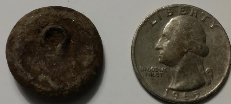 Confederate Block I Jacket Button Reverse view found in Bumpass, Virginia 12 27 2016 Cindy Kuste