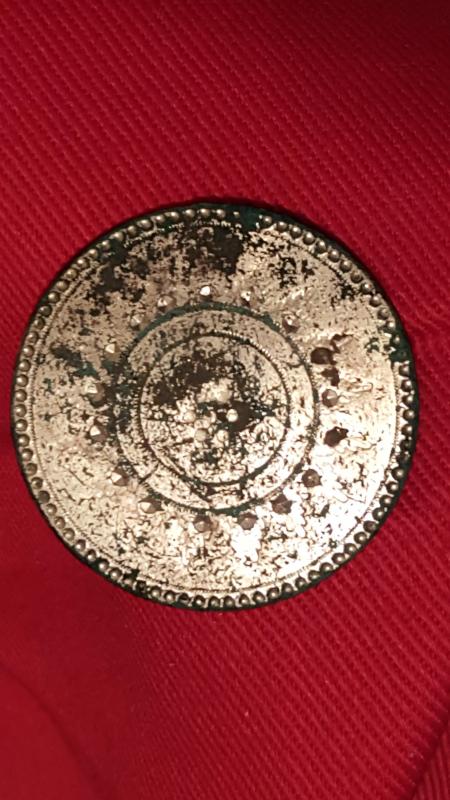 Gold Gilted "Dandy" button with hand tooled design.