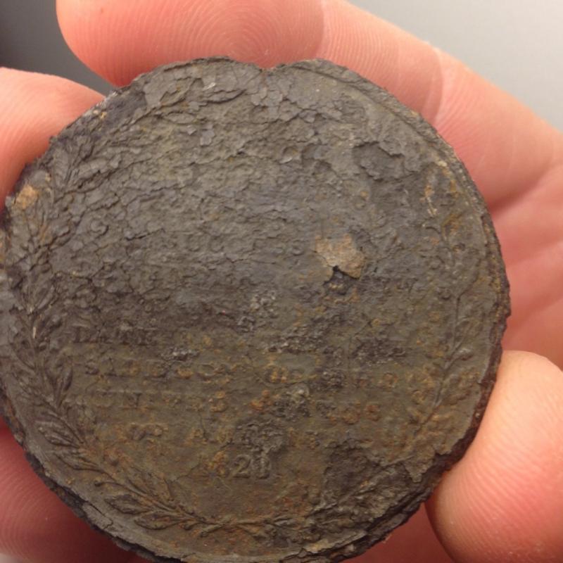 reverse of andrew jackson 1828 campaign medallion w/ dan, dave, todd