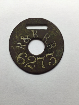 Rutland & Burlington Railroad tag (1858 - 1867)